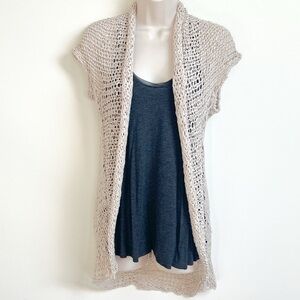 Future Paradise crochet knit open cap sleeve long cardigan coverup top b…
